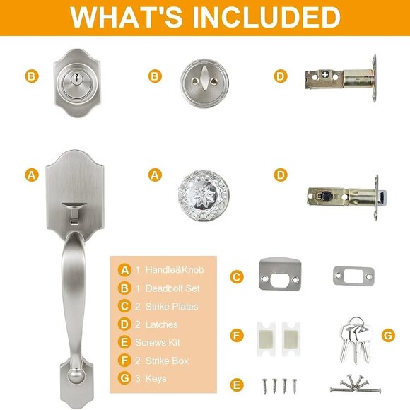 Front Door Handle with Single Cylinder Deadbolt and Crystal Brushed Nickel - Picture 2 of 6